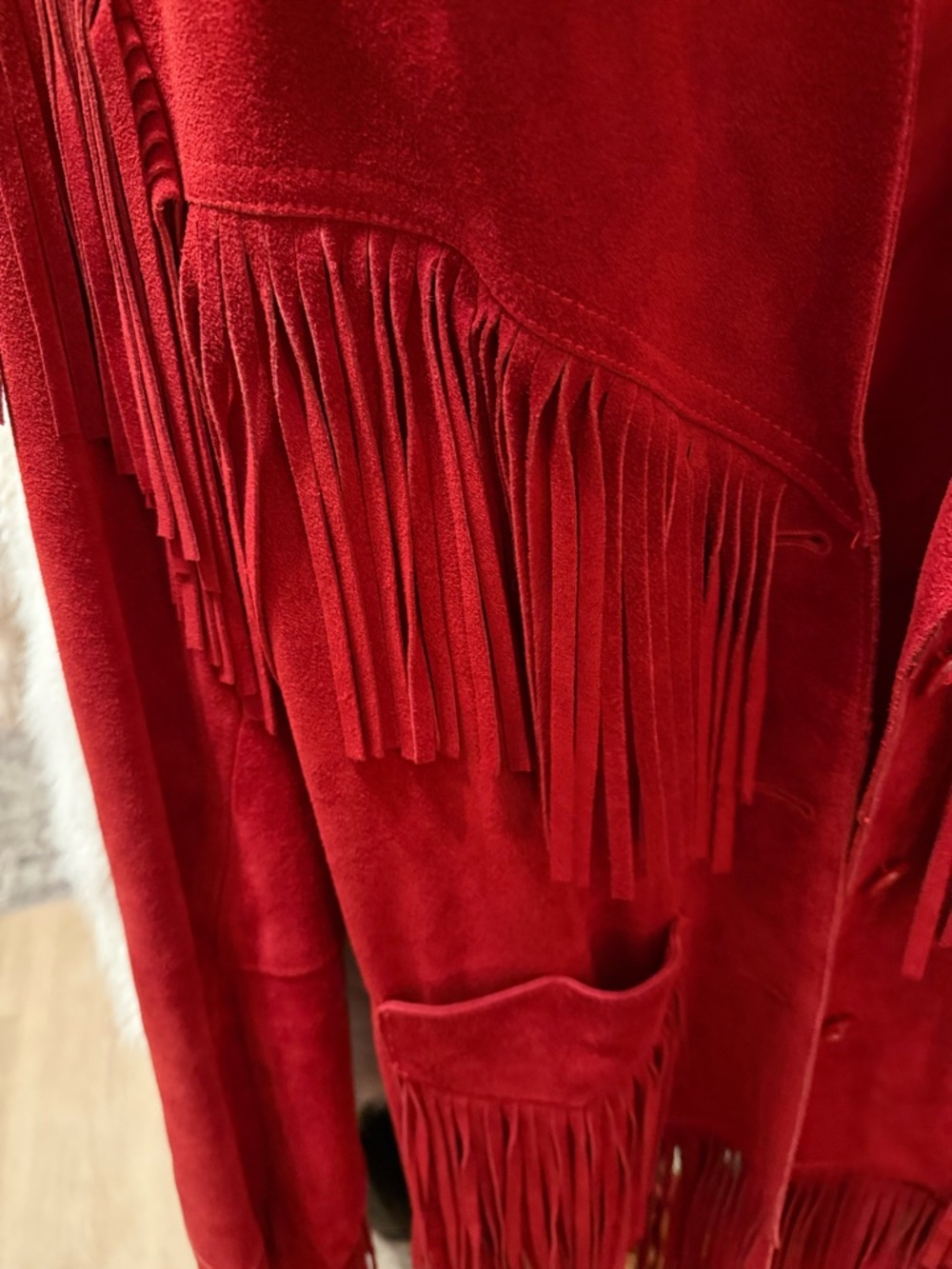 Neiman Marcus Red Suede Fringe Jacket - Picture 4 of 10